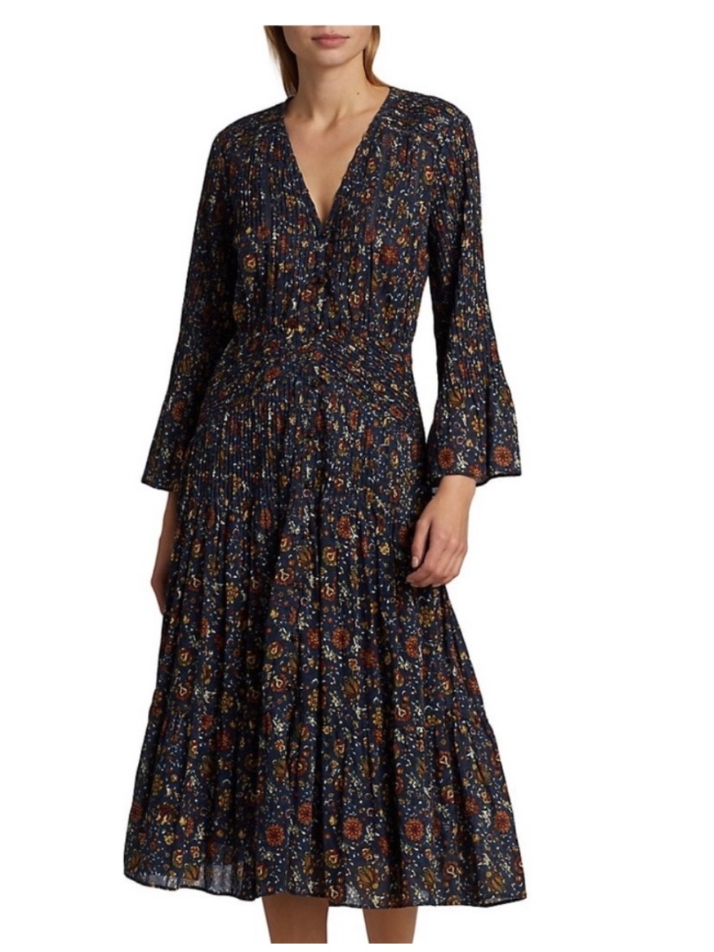Veronica Beard Shireen Pleated Floral Midi Dress Sz 6 - Picture 2 of 10